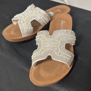 Elegant White Beaded Sandals